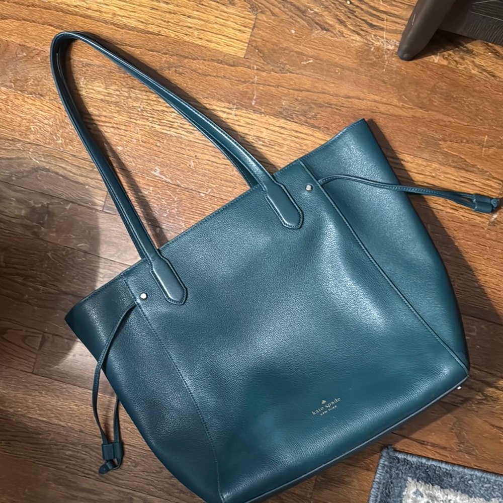 Kate Spade Forest Green Leather Tote with Drawstring Detail